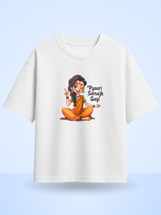 PYAARI SHAMAJH GAI Front Printed Oversized T-Shirt