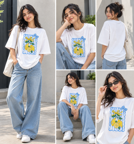 Catchy & Descriptive: Amalfi Lemon & Bow Graphic Oversized Tee
