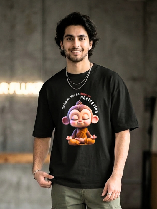 Saaloo Ka Maa Ka Bharosa Meditation Front Printed Oversized Tshirt
