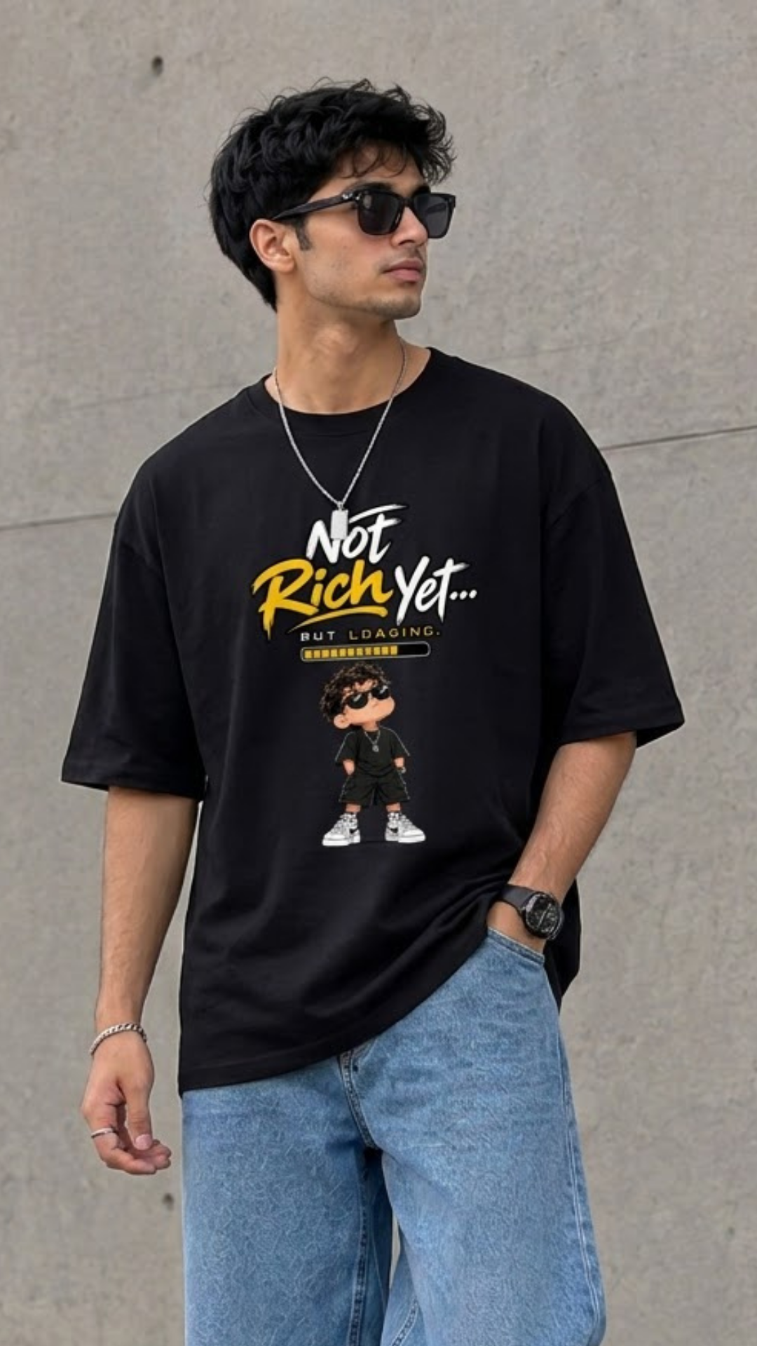 WEAR FLUKE" Not rich yet... but loading Printed Oversized T-shirt – Heavyweight Cotton Streetwear