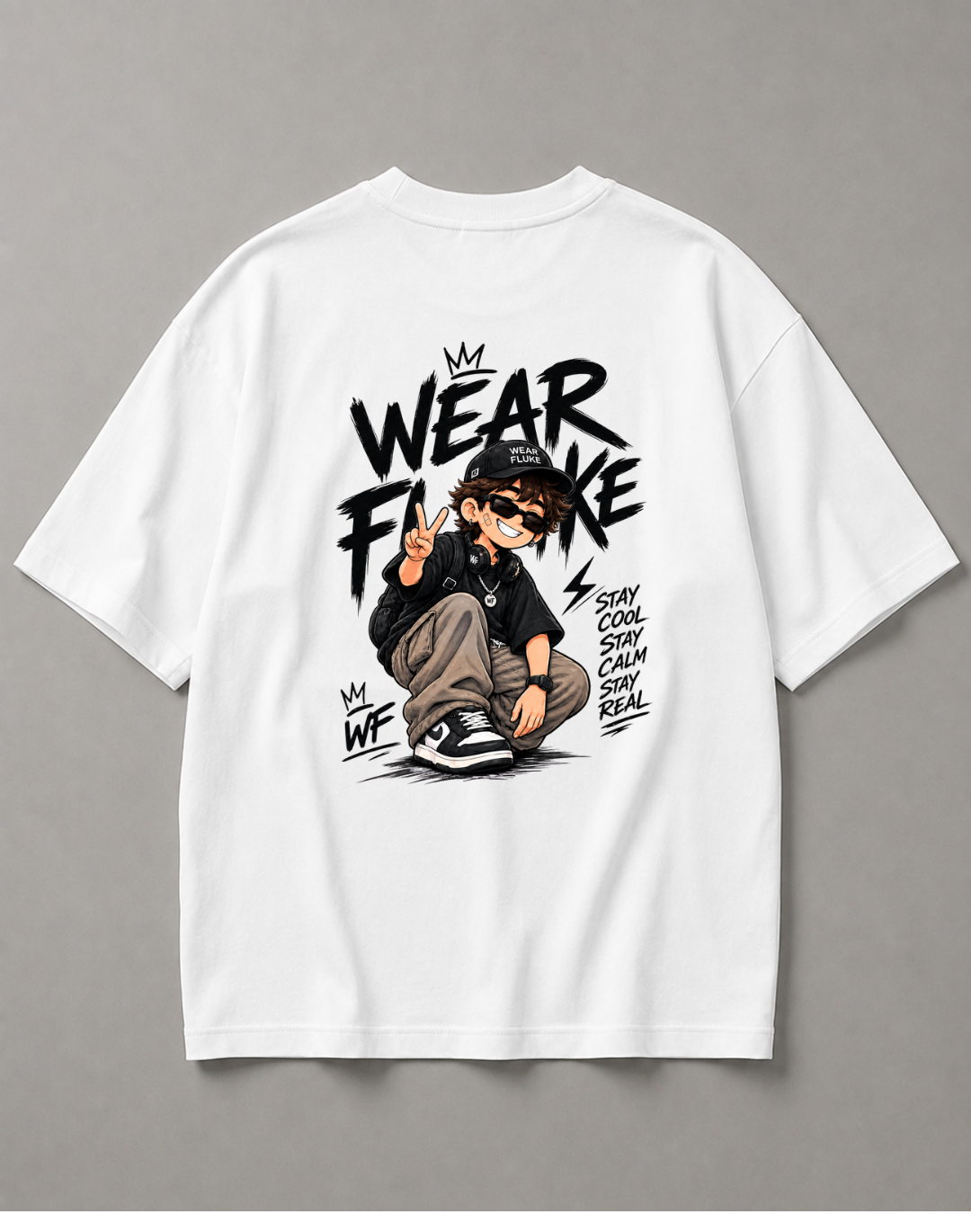 WEAR FLUKE" Anime Printed Oversized T-shirt – Heavyweight Cotton Streetwear