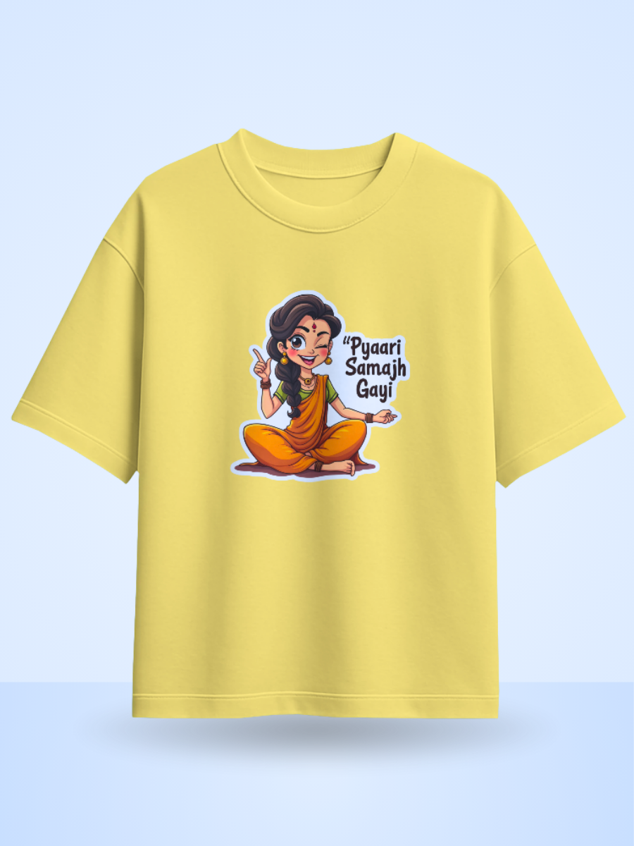 PYAARI SHAMAJH GAI Front Printed Oversized T-Shirt