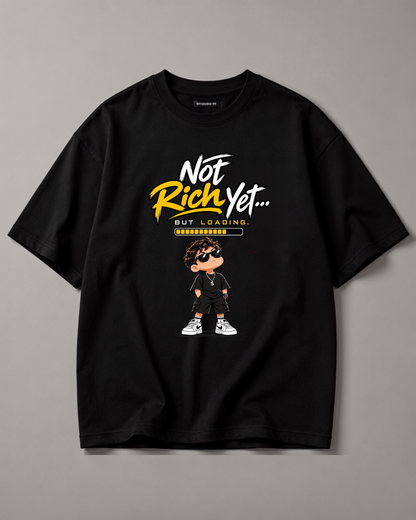 WEAR FLUKE" Not rich yet... but loading Printed Oversized T-shirt – Heavyweight Cotton Streetwear