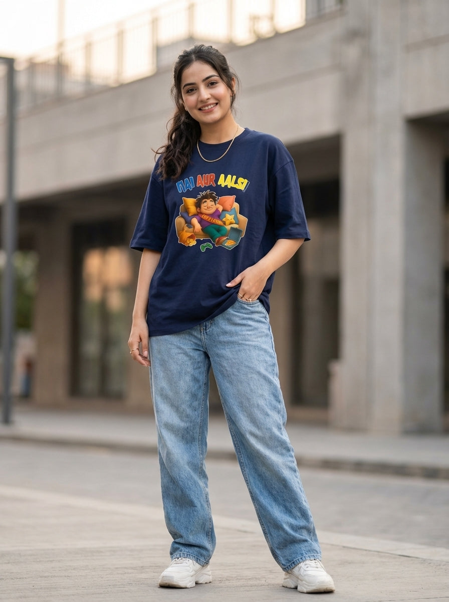 Mai AUR AALSI ! Front Printed Oversized Tshirt