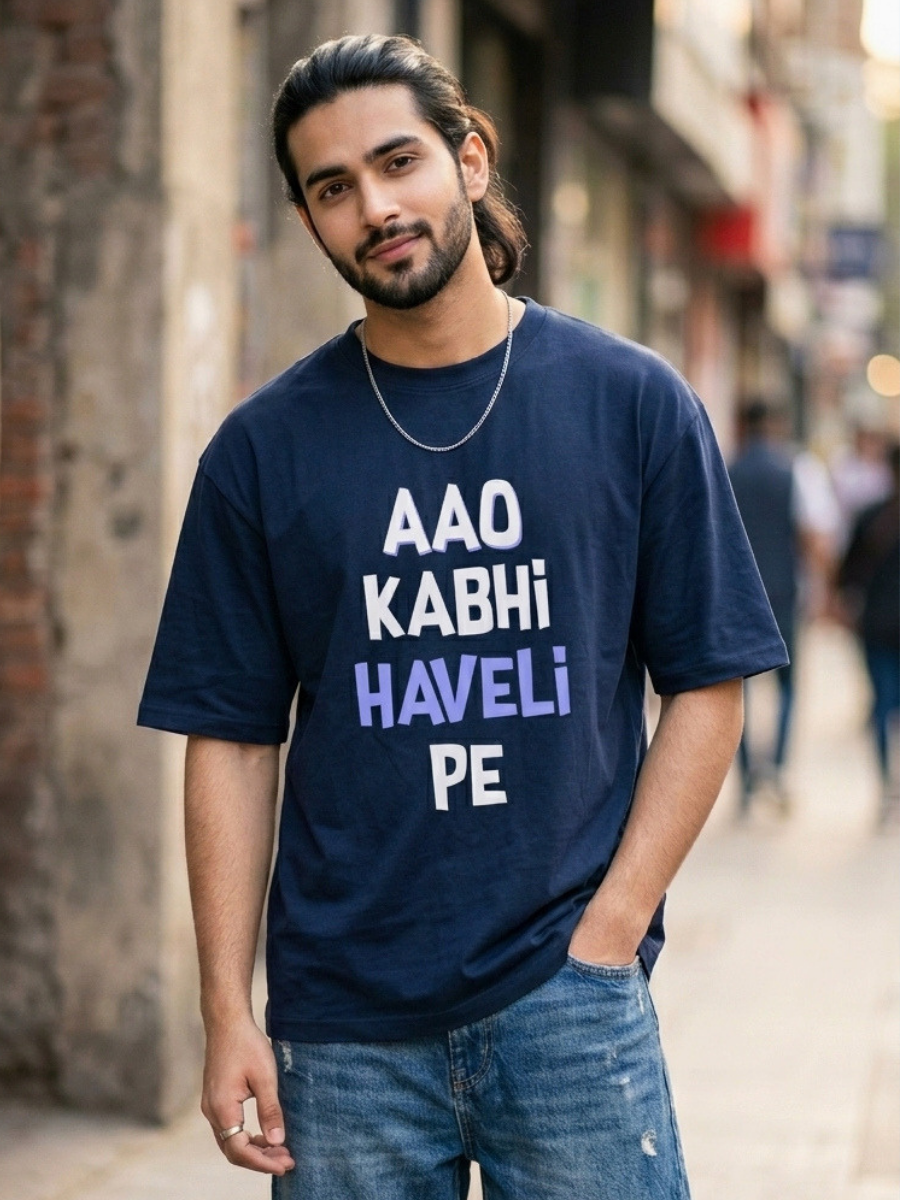 Unisex Aao Kabhi Haveli Pe Front Printed Oversized T-Shirt