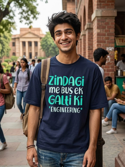 Zindagi Me Bus Ek Galti Ki Engineering Printed Oversized T-Shirt