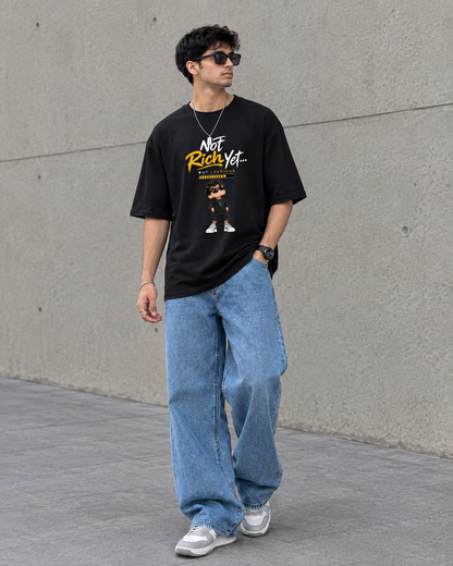 WEAR FLUKE" Not rich yet... but loading Printed Oversized T-shirt – Heavyweight Cotton Streetwear
