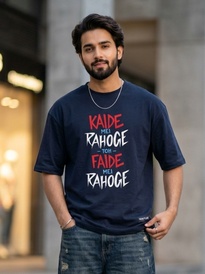 KAIDE MEI RAHOGE TO FAIDE MEI RAHOGE Front Printed Oversized T-Shirt