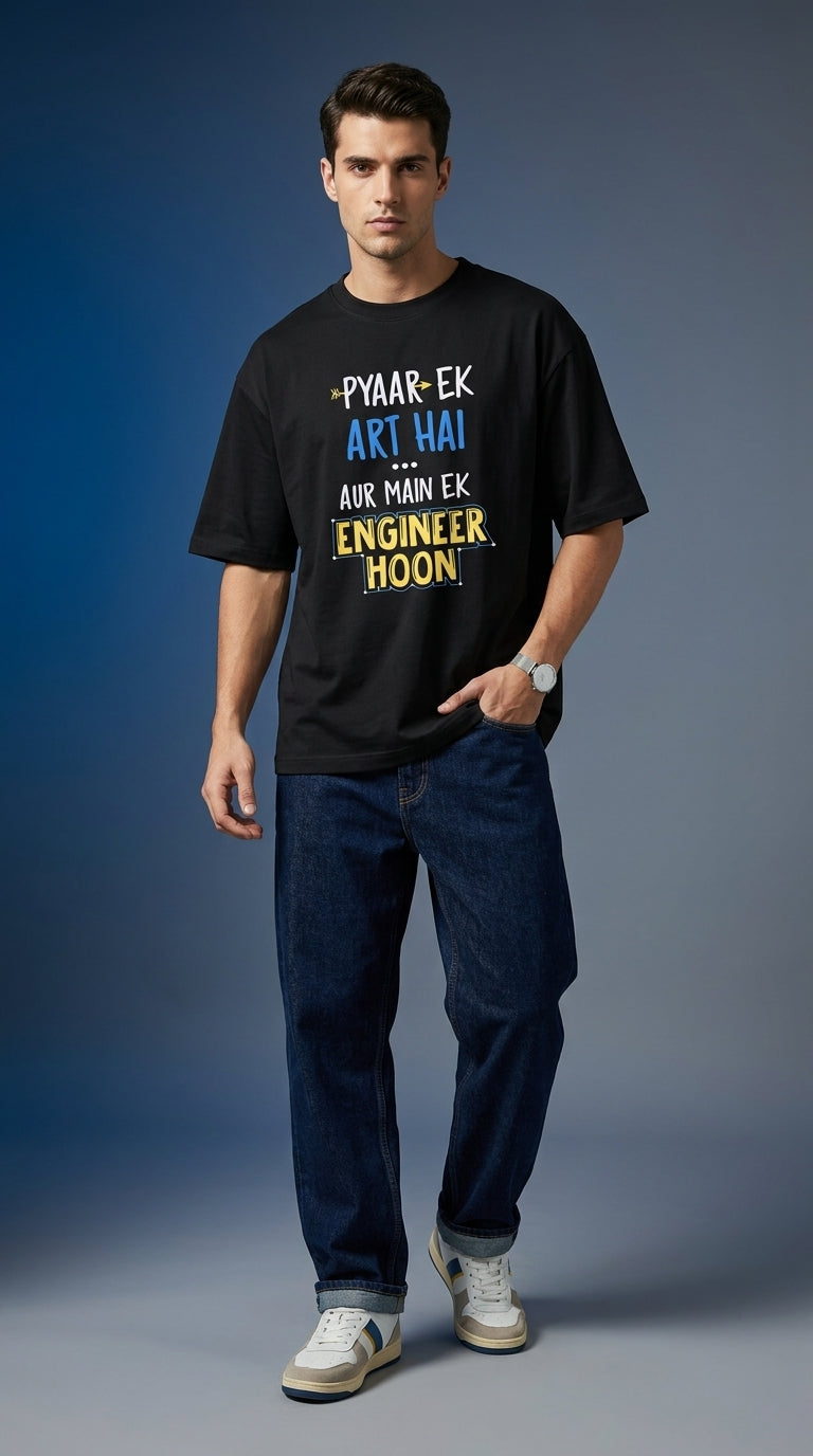 Pyaar Ek Art Hai Aur Me Ek Engineer Hoon Fromt Side Printed Oversized T-shirt