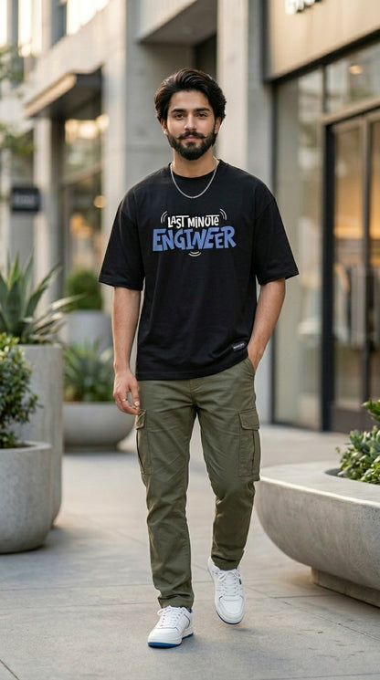 Last Minute Engineer Front Printed Oversized Tshirt