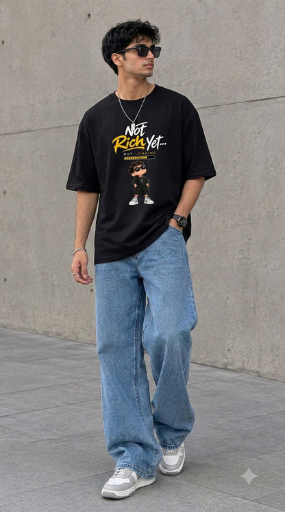 WEAR FLUKE" Not rich yet... but loading Printed Oversized T-shirt – Heavyweight Cotton Streetwear