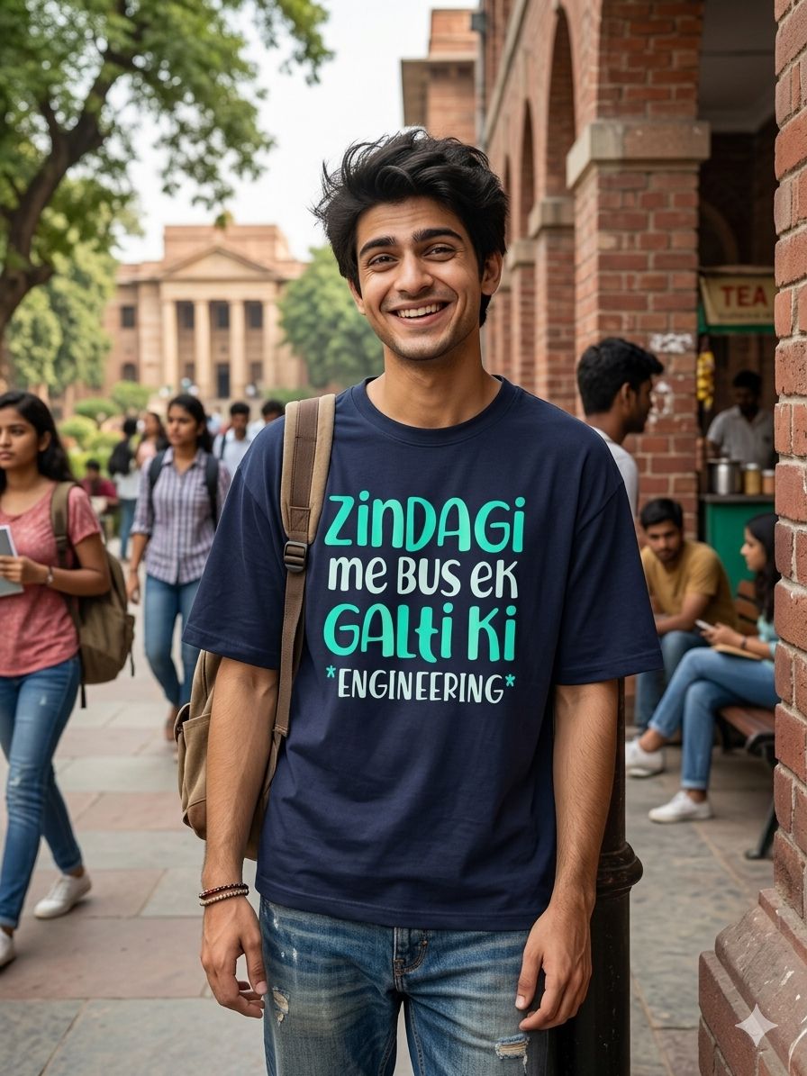 Zindagi Me Bus Ek Galti Ki Engineering Printed Oversized T-Shirt